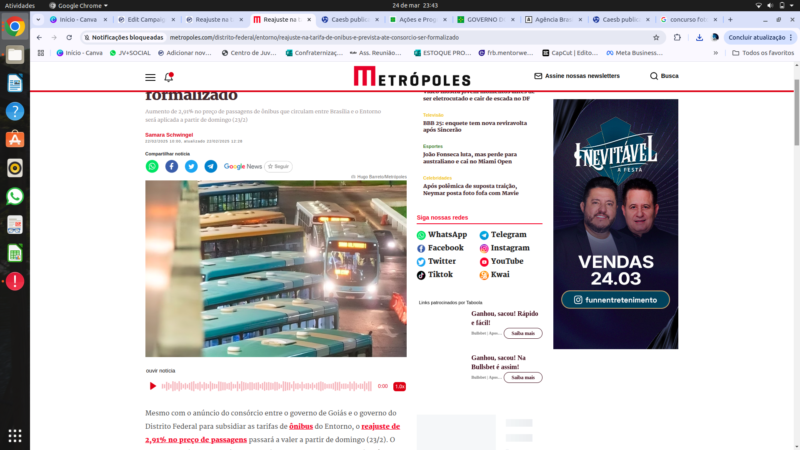 Reajuste na tarifa de ônibus é previsto até consórcio ser formalizado