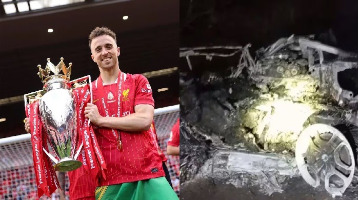 Vídeo mostra carro em que estava Diogo Jota e irmão pegando fogo após acidente