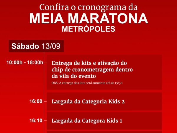 Meia Maratona Metrópoles: confira o cronograma das provas