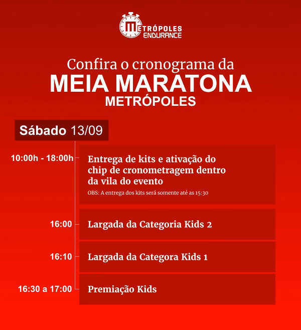 Meia Maratona Metrópoles: confira o cronograma das provas