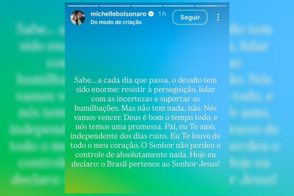 Michelle se manifesta após Moraes ordenar monitoramento de Bolsonaro