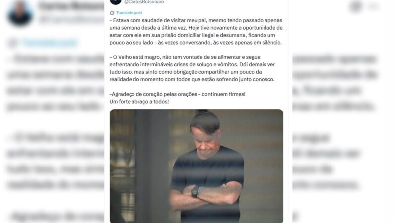 Carlos expõe situação de Bolsonaro: “Não tem vontade de se alimentar”