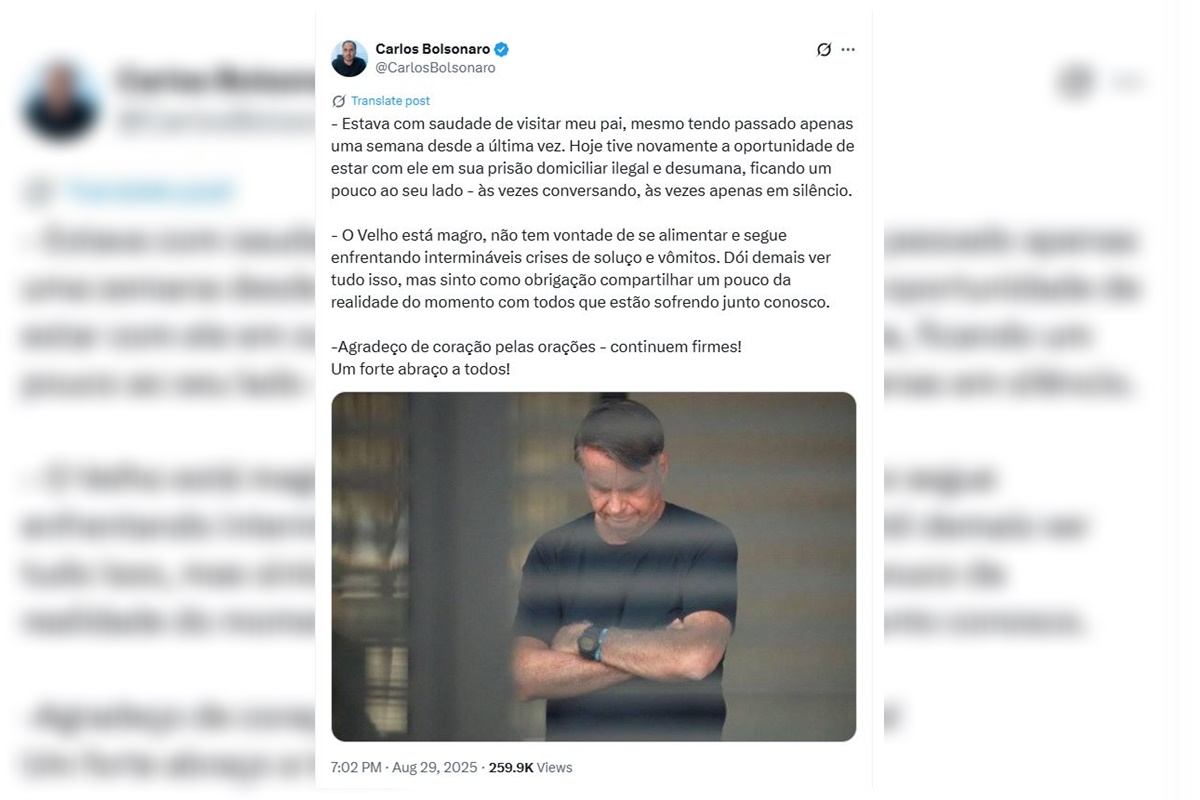Carlos expõe situação de Bolsonaro: “Não tem vontade de se alimentar”