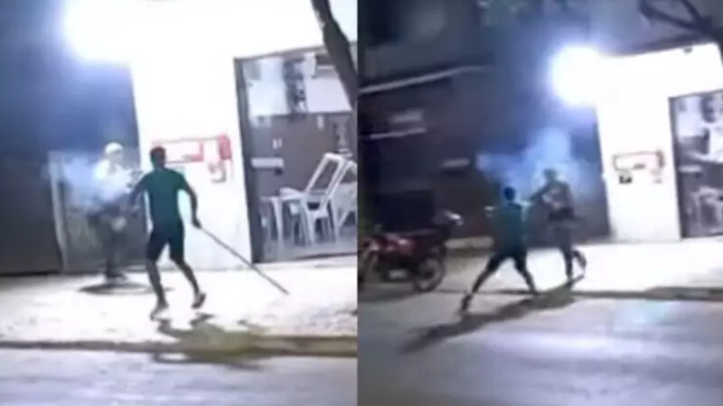 Vídeo: homem usa motosserra ligada para ameaçar clientes e dona de bar