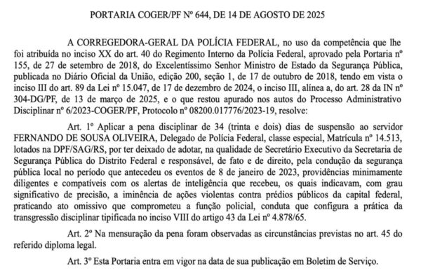 PF suspende delegado que comandava segurança do DF nos ataques de 8/1