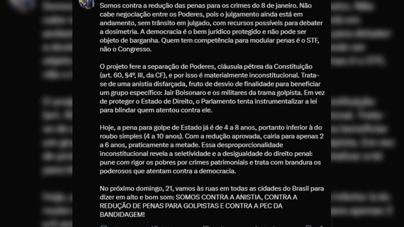 Líder do PT manifesta posição contrária ao PL da Dosimetria