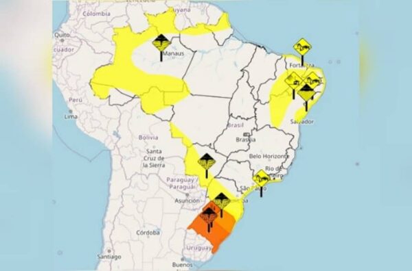 Frente fria traz mais chuvas e risco de tempestades para o país nesta 5ª