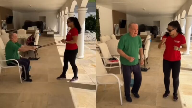 Após rumores, Renato Aragão aparece em vídeo malhando em casa