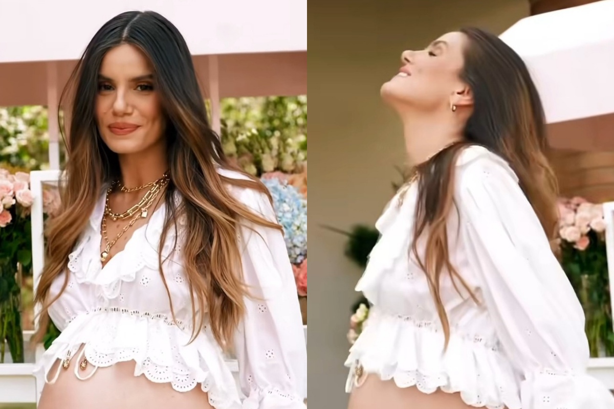 Camila Queiroz encanta ao mostrar barriga no oitavo mês da gravidez