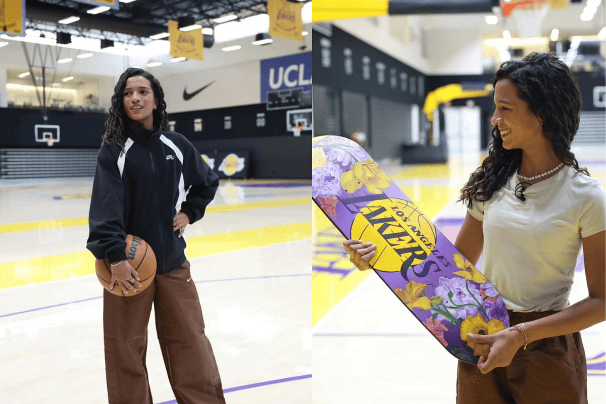 Rayssa Leal visita sede dos Lakers e é presenteada pela equipe; veja