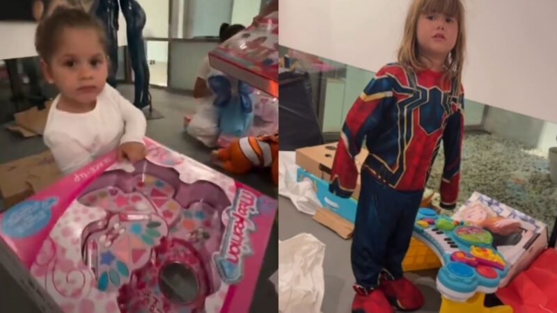 Reação de Maria Flor e Maria Alice a presentes de Vini Jr. encanta web