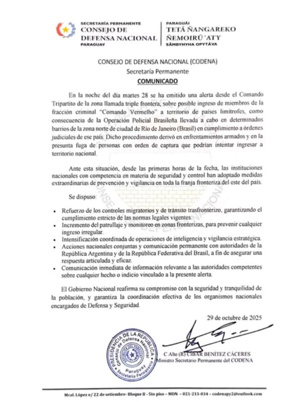 Paraguai reforça fronteira com o Brasil temendo fuga de membros do CV