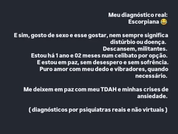 Bruna Surfistinha fala sobre saúde mental e revela celibato: “Em paz”