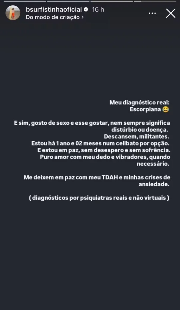 Bruna Surfistinha fala sobre saúde mental e revela celibato: “Em paz”