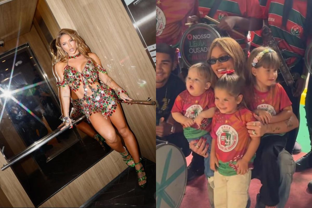 Virginia Fonseca leva filhos para festa na quadra da Grande Rio
