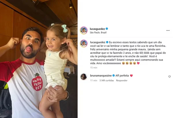 Bruna Marquezine se derrete por sobrinha de João Guilherme: “Perfeita”