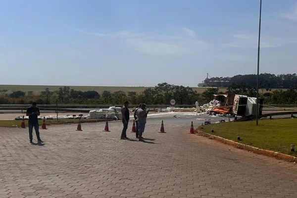 Carreta carregada de agrotóxicos tomba e interdita trecho da BR-050