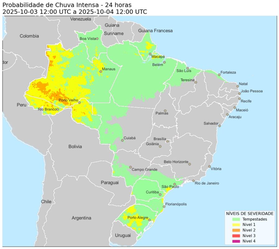 Fim de semana tem alerta de tempestade em SC, PR e RS. Veja