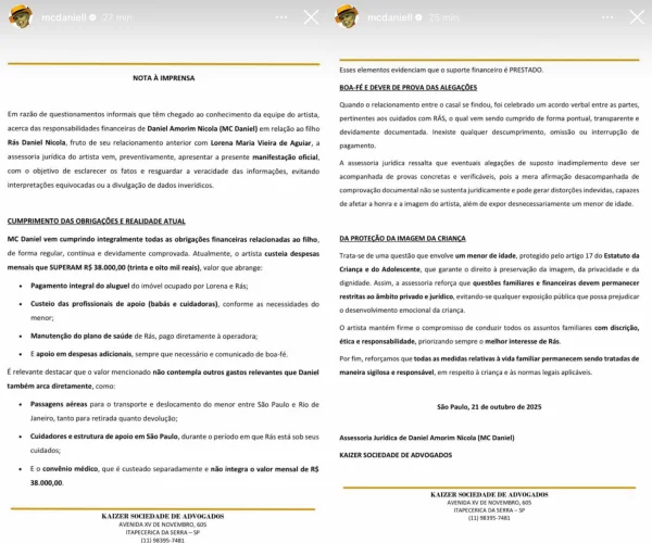 Filho de MC Daniel não tem sobrenome de Lorena Maria: entenda