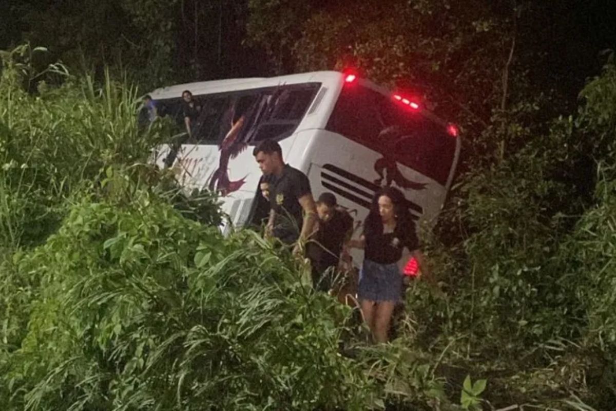 Vídeo: ônibus com estudantes cai de ribanceira em Maceió