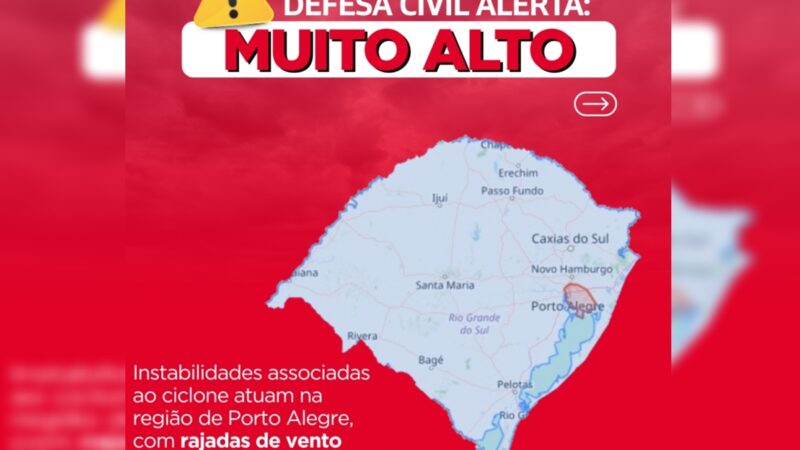 Defesa Civil do RS reforça alerta de instabilidade severa por ciclone